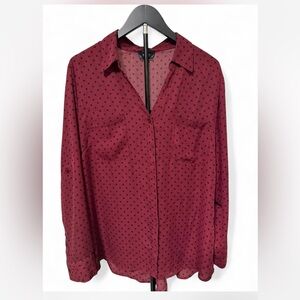 Blu Pepper Burgundy Blouse with Black Polka Dots